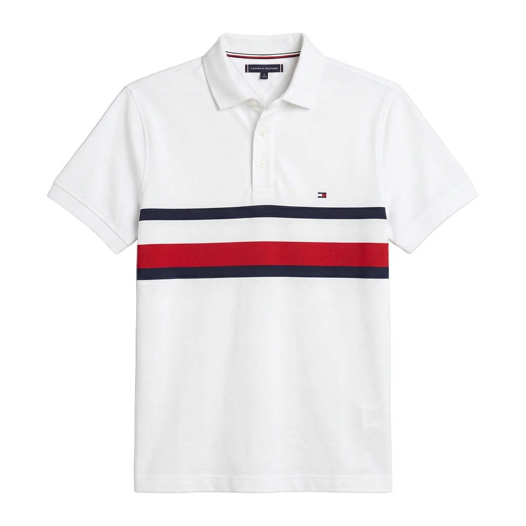 Polo Blanco con Franjas Tommy Hilfiger