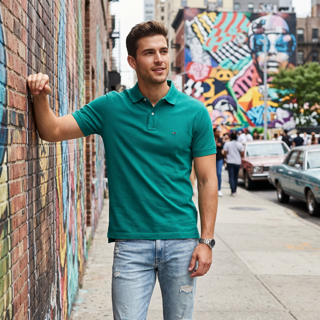 Polo Liso Verde Teal Tommy Hilfiger
